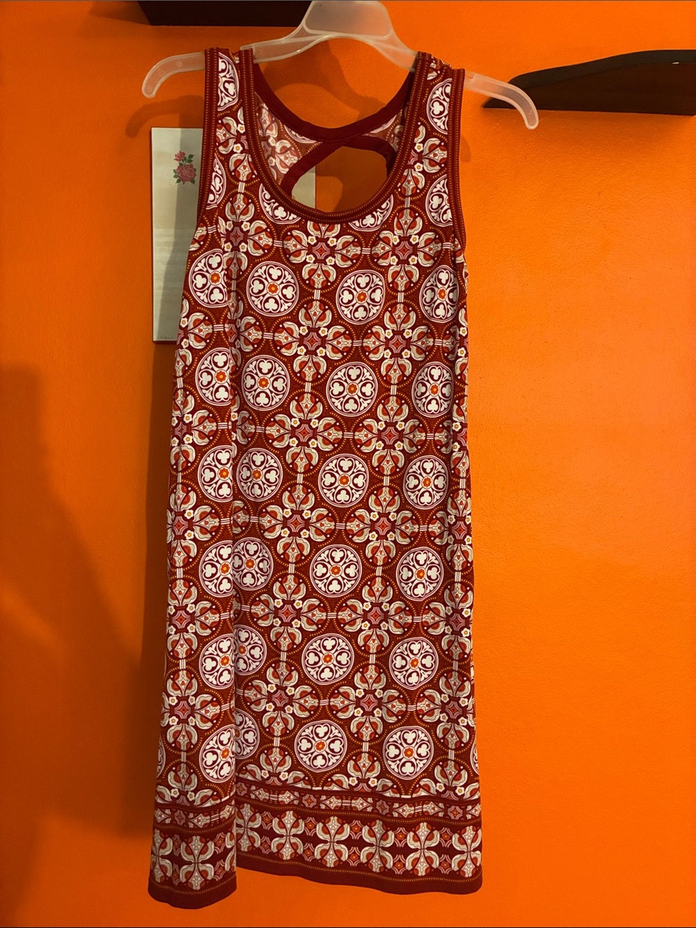 Max Studio Red Printed Tank Dress with Keyhole Back